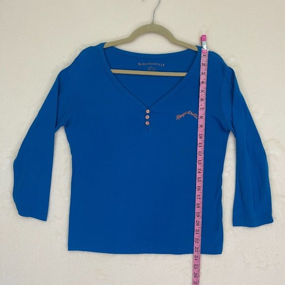 Margaritaville Jimmy Buffet Women's Henley 3/4 Sleeve T Shirt Button Top Blue - Picture 6 of 7